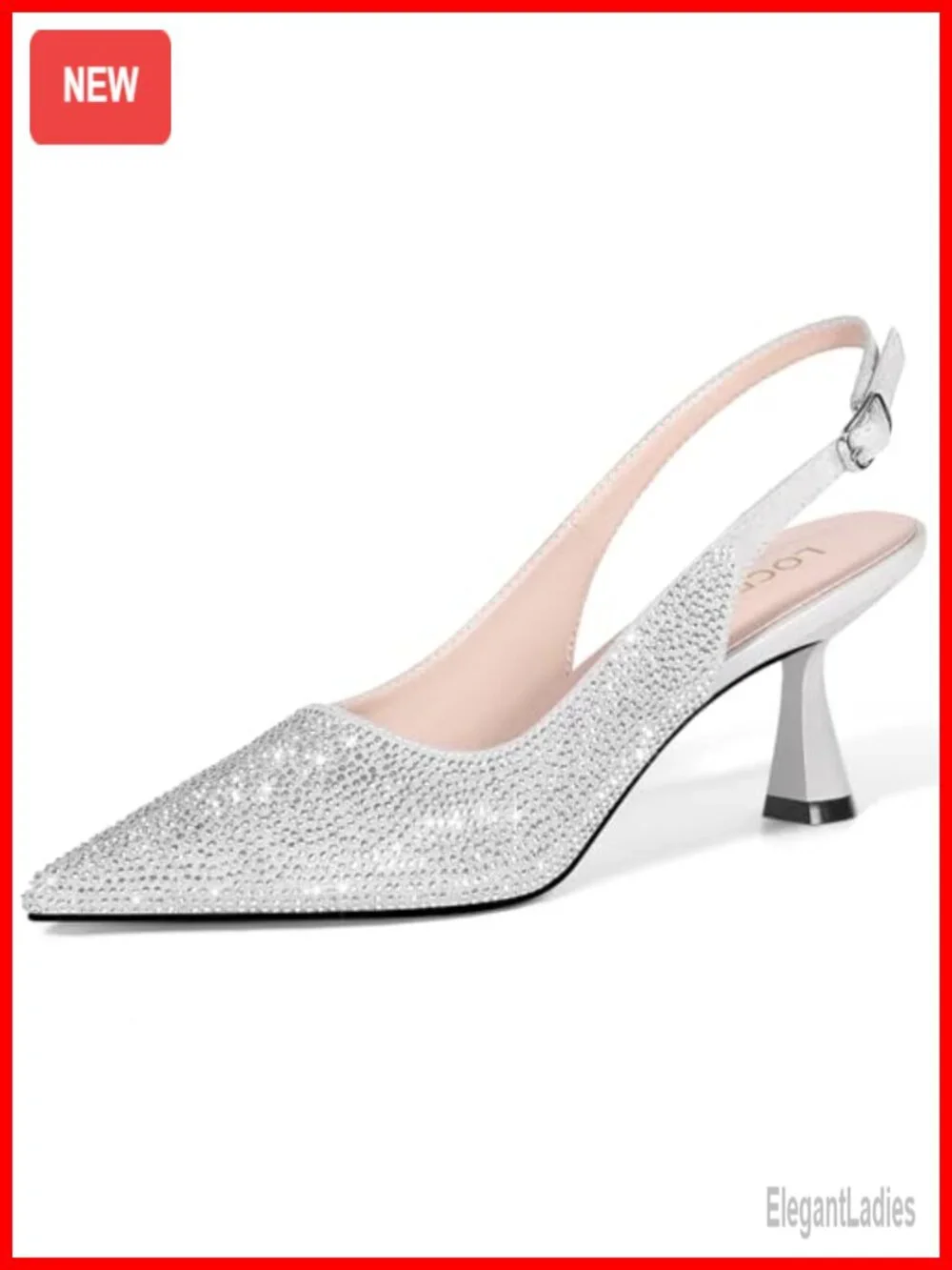 Kitten Heels Slingback Low Heel Dress Shoes Rhinestone Pointed Toe Sparkly